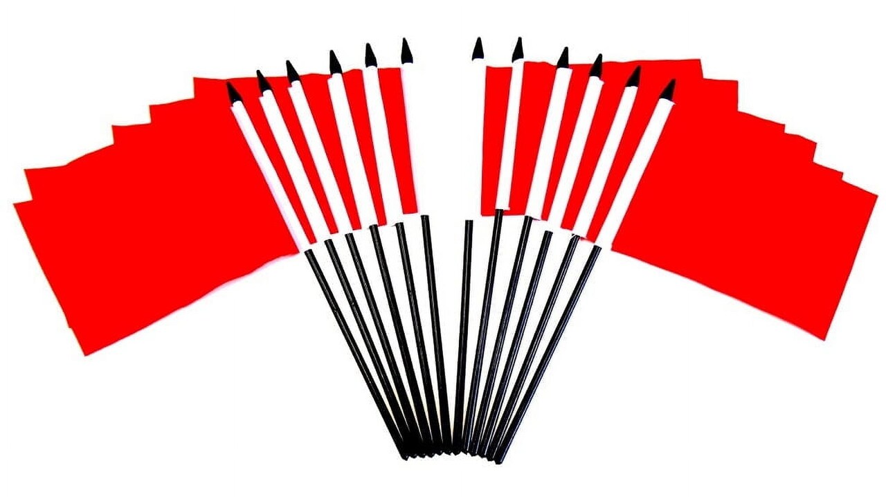 Pack of 12 Red Mini Flags – 4"x6" Polyester Desk & Hand Waving Set